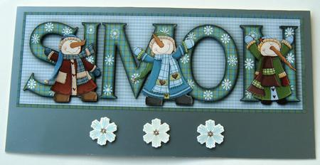 Snow Friends Simon Large Dl Name Card with Decoupage by Margaret Scott