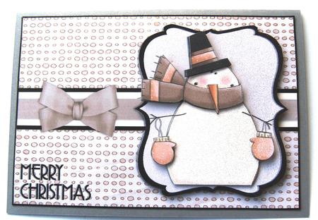 Snuggly Snowman Decoupage Card - Taupe by Margaret Scott