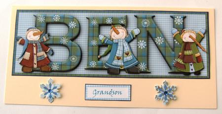Snow Friends Ben Large Dl Name Card with Decoupage by Margaret Scott
