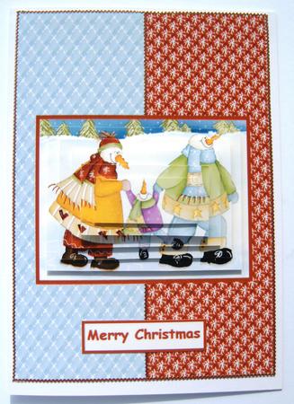Snowman Family Out for a Walk Card Front by Margaret Scott