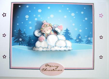 Snow Pixie Building Snowballs Decoupage by Margaret Scott