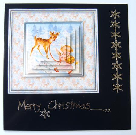 Angel Girl with Reindeer in the Snow Card Front by Margaret Scott