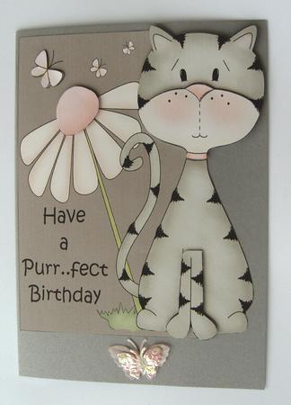 Purr - fect Birthday Card Front by Margaret Scott