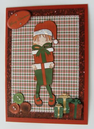 Christmas Cute Girl A5 Card Front by Margaret Scott