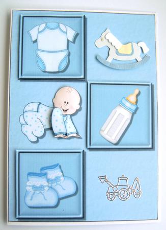 Baby Boy Decoupage Quick Card Front by Margaret Scott