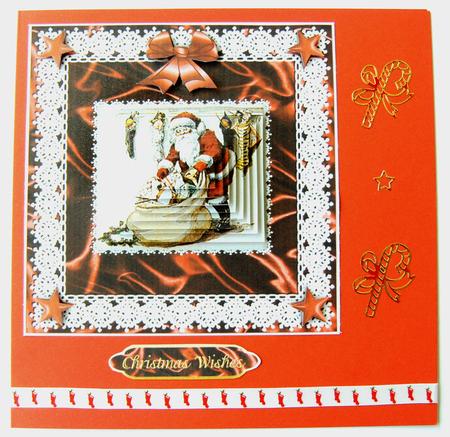 Santa Nostalgia 'n Lace Square Pyramid Card by Margaret Scott