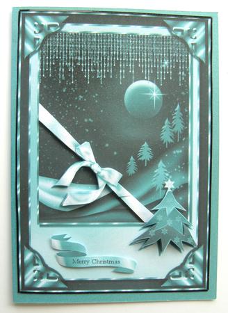 Teal Christmas Scene Card Topper by Margaret Scott