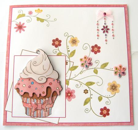 Cupcake & Floral Swirls Card Front 8x8inch by Margaret Scott