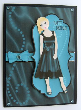 Sumptuous Satin Dress Decoupage Card - Teal by Margaret Scott