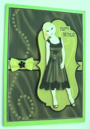 Sumptuous Satin Dress Decoupage Card - Dark Olive Green by Margaret Scott