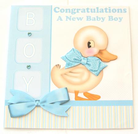 Baby Boy 8x8 Greeting Card Front with Duck by Margaret Scott