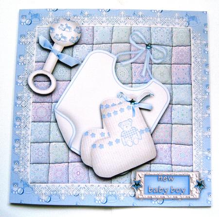 Baby Boy Patchwork 7 x 7 Card by Margaret Scott