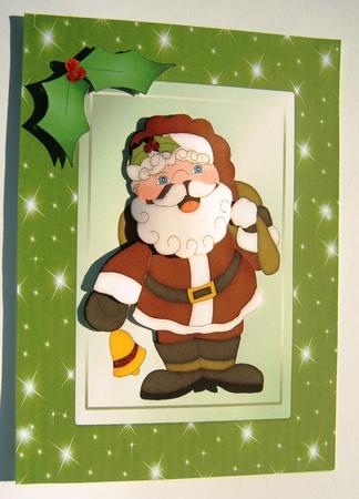 Jolly Fat Santa in Green Starry Frame by Margaret Scott