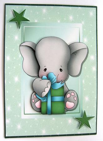 Cute Elephant in Pale Green Frame by Margaret Scott