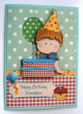 Birthday Balloon Boy Card Front and Decoupage by Margaret Scott