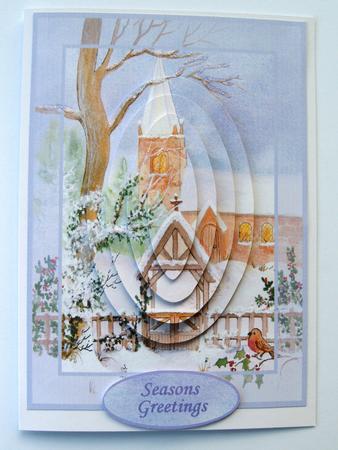 Lilac Christmas Church Card Front with Pyramid by Margaret Scott