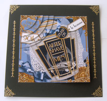 Mens Blue Aftershave 90th Birthday 6in Duo Corner Stacker by Margaret Scott