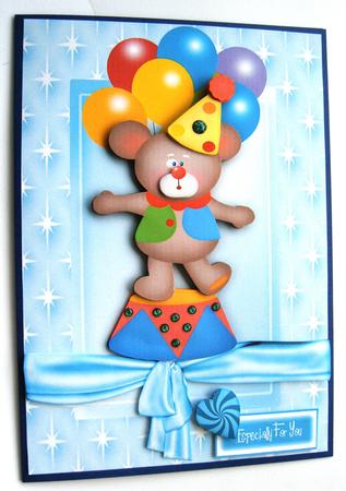 Circus Teddy with Balloons in Star Frame by Margaret Scott