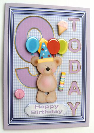 Happy 9th Birthday childrens decoupage Topper by Margaret Scott