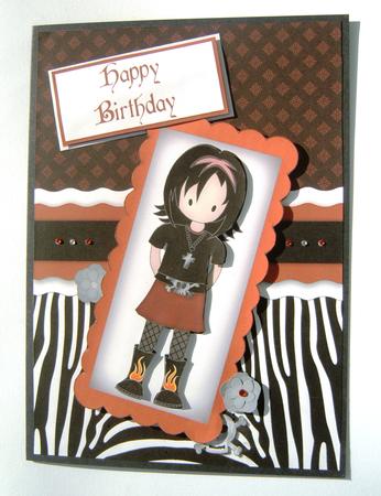Emo or Goth Girl Birthday Card in Red and Black by Margaret Scott