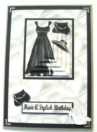 Black, White and Satin Ladies Fashion Pyramid Card by Margaret Scott
