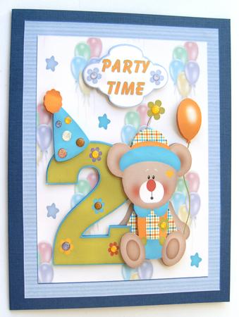 Happy 2nd Birthday Decoupage Card Front by Margaret Scott