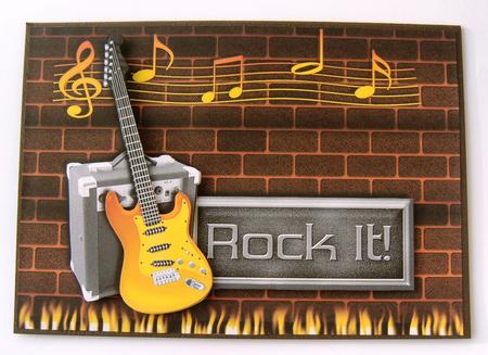 Rock It Guitar on Fire Card Front by Margaret Scott