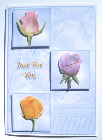 3 Rose Buds for You on Lilac by Margaret Scott