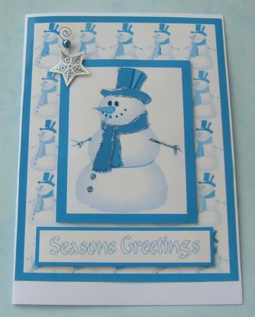 Snowman Blue Card Front and Panel by Margaret Scott