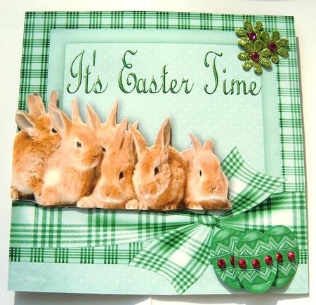 Cuddly Bunnies with Easter Eggs 8x8 by Margaret Scott