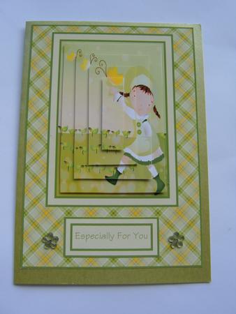 Daisy May Chasing Butterflies A5 Card Front by Margaret Scott