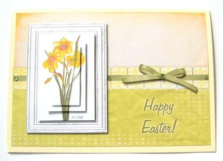Daffodil Pyramage Easter Card 1 - Peach & Pistachio by Margaret Scott