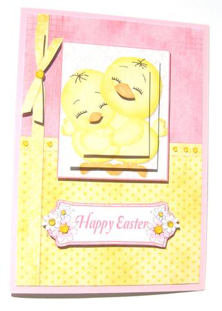 Easter Chick Hug Card Front by Margaret Scott