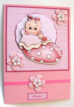 Bootie Baby Girl Card Front with Topper and Decoupage by Margaret Scott