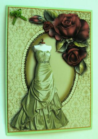 Beautiful Green Gown & Dusky Roses by Margaret Scott