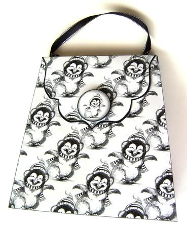 Large Gift Handbag - Monochrome Penguin by Margaret Scott