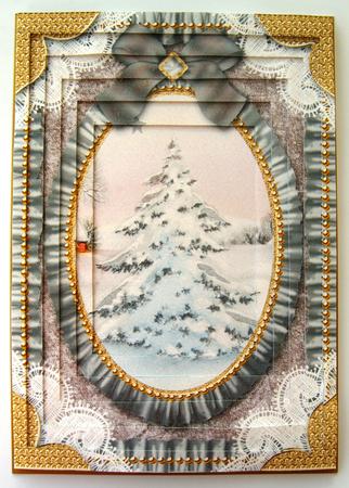 Snowy Christmas Tree Ruffle Card Topper A4 Tunnel Kit by Margaret Scott