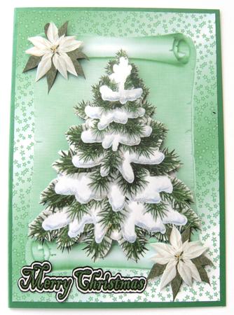 Pretty Green Christmas Tree on a Scroll by Margaret Scott