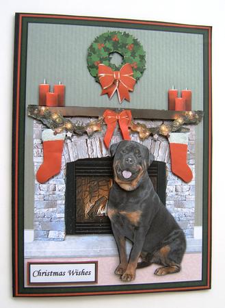 Rottweiler Christmas Fireplace 3D Decoupage by Margaret Scott