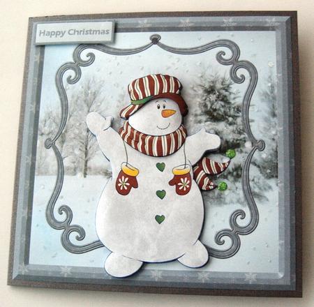 Happy Snowman Card Front and Decoupage by Margaret Scott