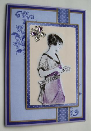 Portrait of a Lady in Lilac Ribbon Topper Card Front by Margaret Scott