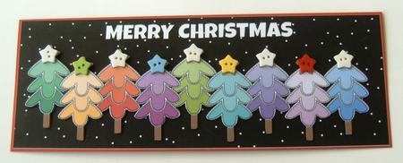 Multicoloured Christmas Trees Large Dl (black) by Margaret Scott