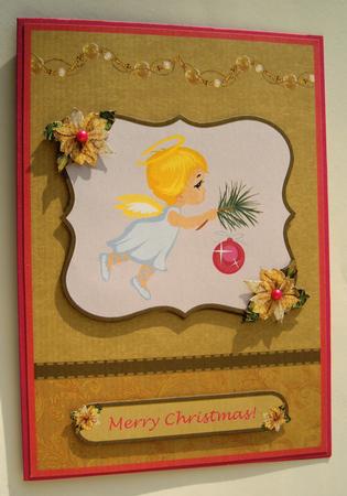 Christmas Angel Gold Card Front & Decoupage by Margaret Scott