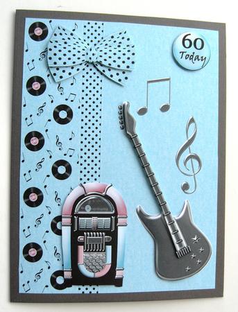 Guitar & Jukebox Age Card in Teal by Margaret Scott