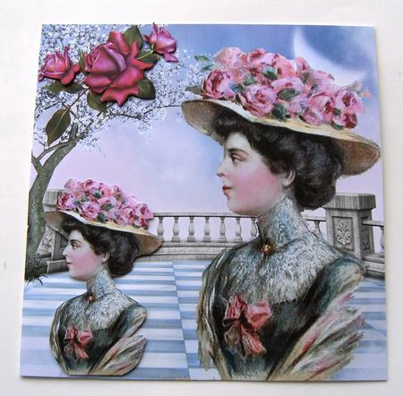 Pretty Vintage Lady with Roses in the Garden 8x8 by Margaret Scott