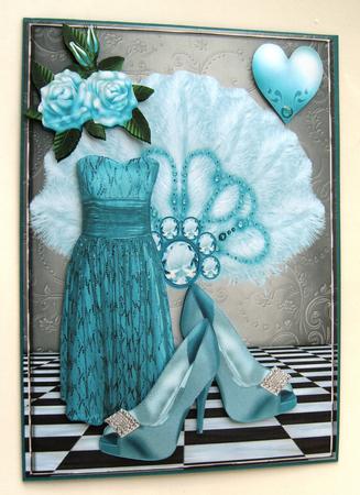 Party Dress with Turq Roses and Sparkle Shoes by Margaret Scott