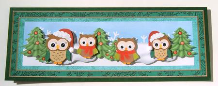 Cute Green Owls Christmas Large Dl Decoupage Card & Env Kit by Margaret Scott