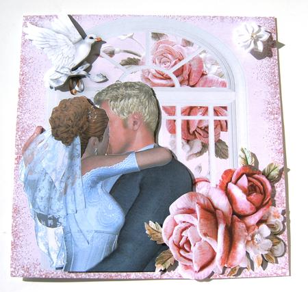 Kissing Wedding Couple with Pink Roses & Window 8x8 Mini Kit by Margaret Scott