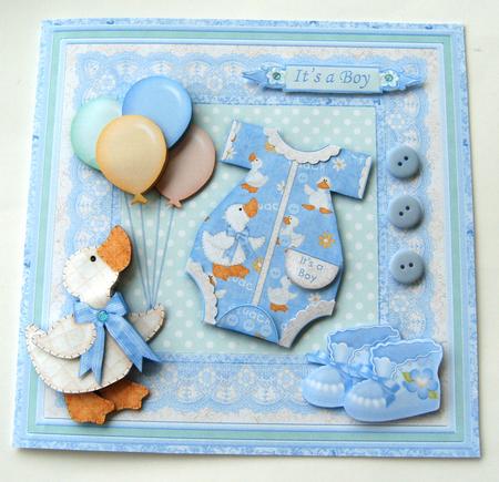New Baby Boy Romper Suit 8x8 Mini Kit & Decoupage by Margaret Scott