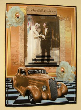 Wedding Bells Are Ringing! with Vintage Car and Roses by Margaret Scott